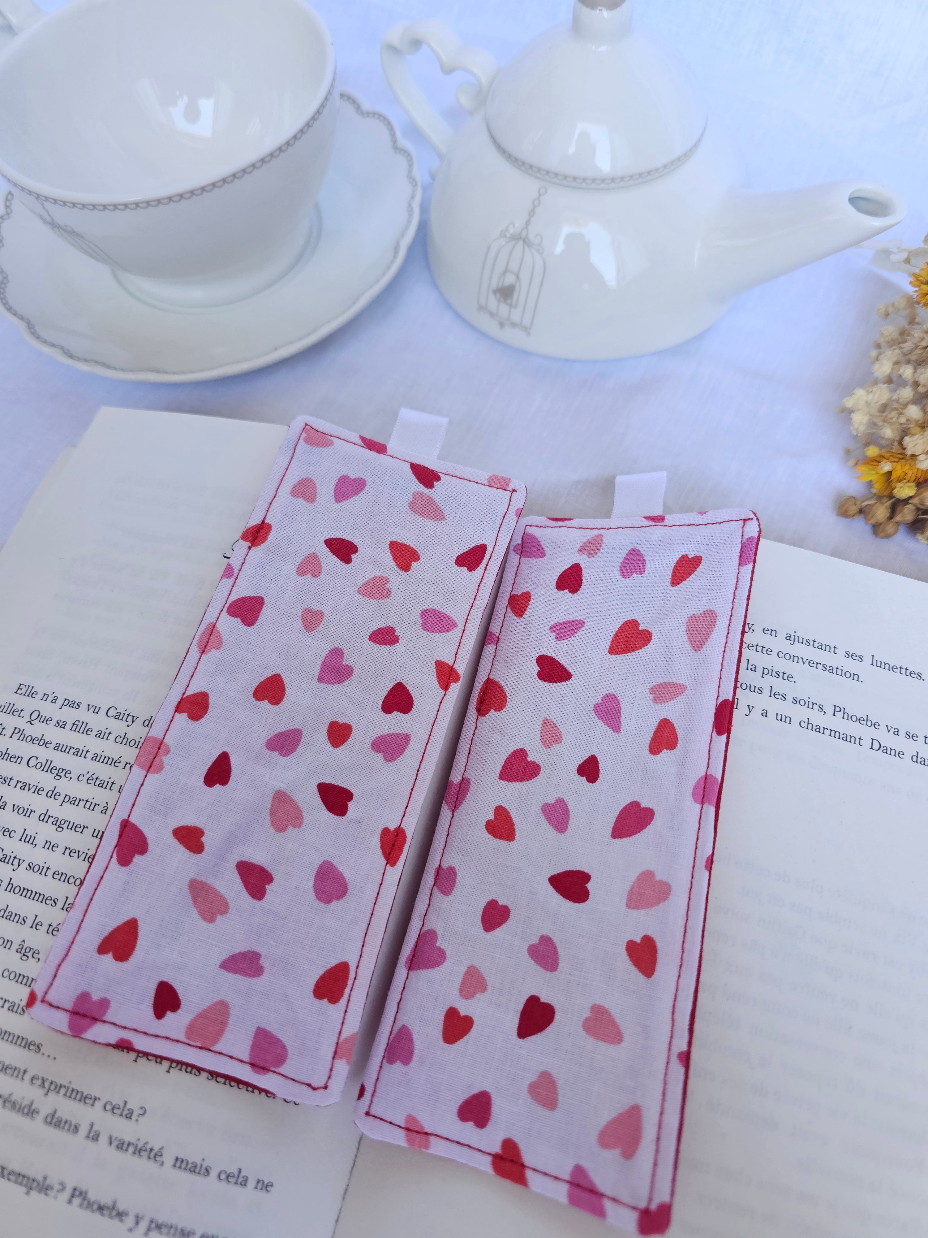 Marque-page Petits coeurs rouge rose